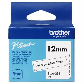 Cinta de etiquetar Brother BTAG-231 Negro sobre Blanco 1,2 cm 4 m