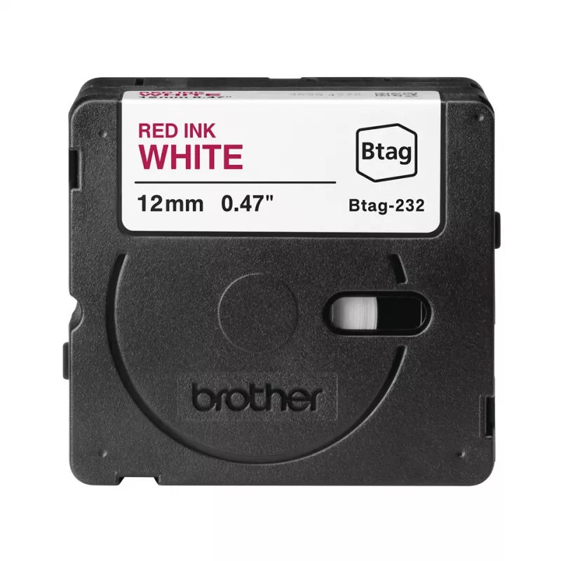 Cinta de etiquetar Brother BTAG-232 Rojo sobre Blanco 1,2 cm 4 m