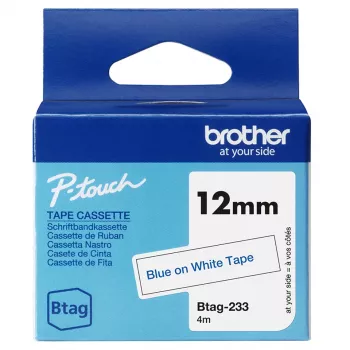 Cinta de etiquetar Brother BTAG-233 Azul sobre Blanco