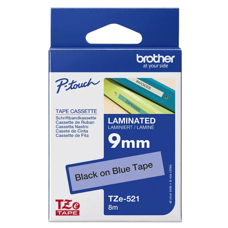 Cinta laminada Brother 9 mm, negro sobre azul, TZe, negro, transferencia térmica, Filipinas, 5 año(s)