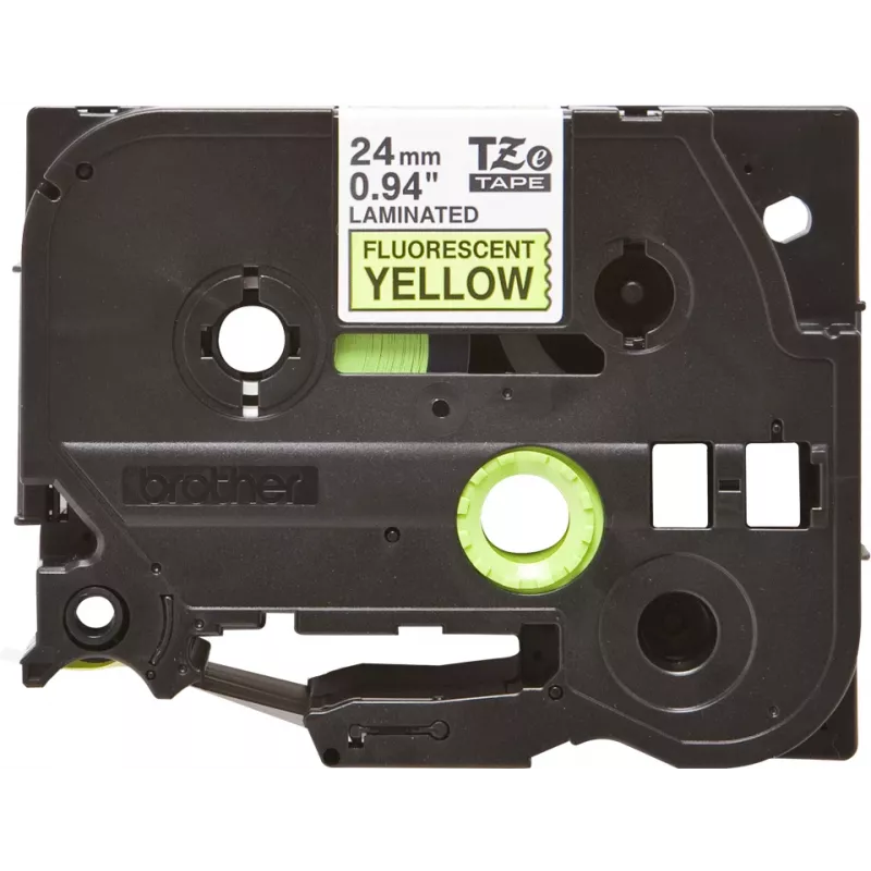 Cinta laminada Brother TZe negro sobre amarillo fluorescente 2,4 cm 5 m