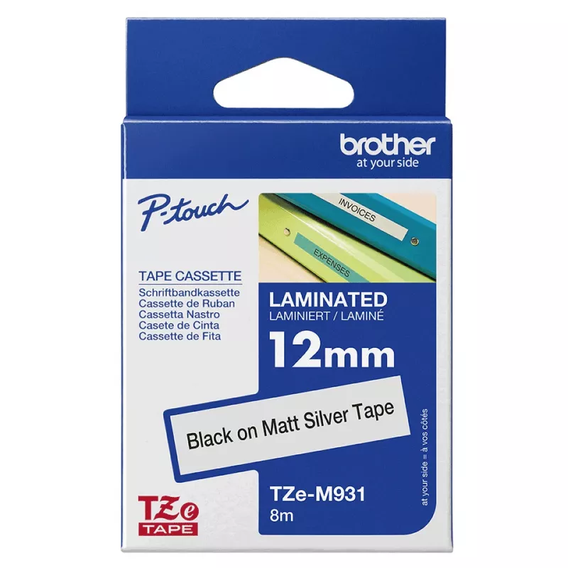 Cinta de rotulación Brother TZE-M931 negro sobre plata
