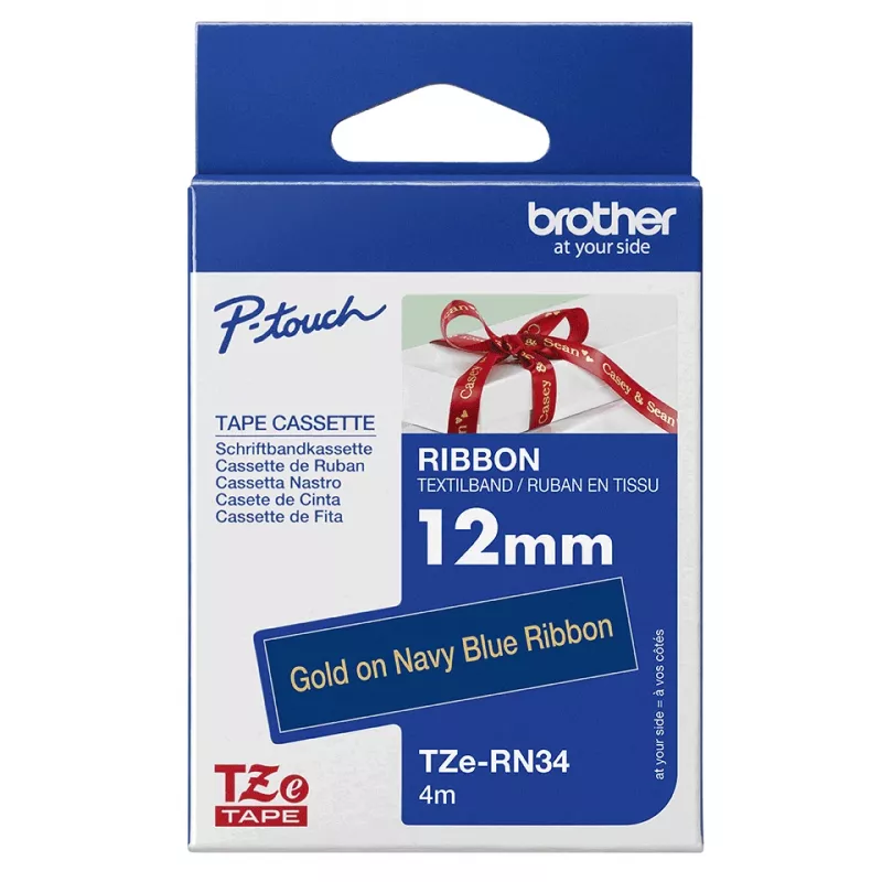 Cinta de rotulación Brother TZE-RN34 oro sobre azul marino