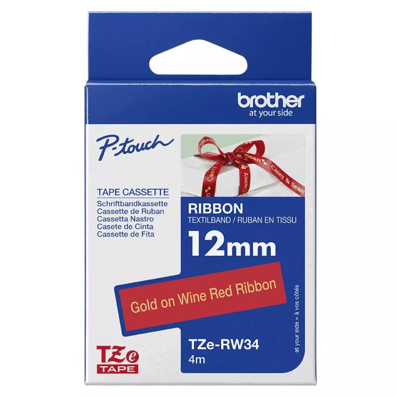 Cinta de etiquetar Brother TZE-RW34 oro sobre rojo