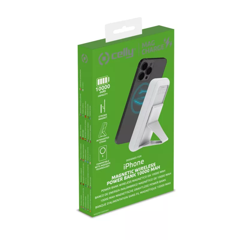 Batería externa Celly MAGPB10000WH 10000 mAh carga inalámbrica blanca