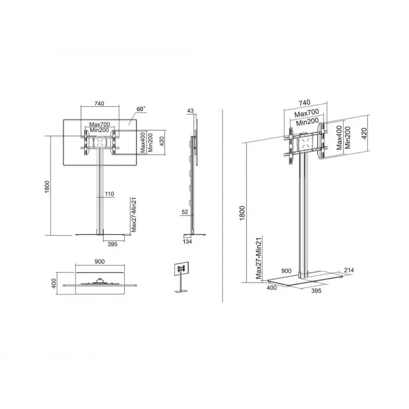 Soporte de pantalla Multibrackets M 180 Single negro con base