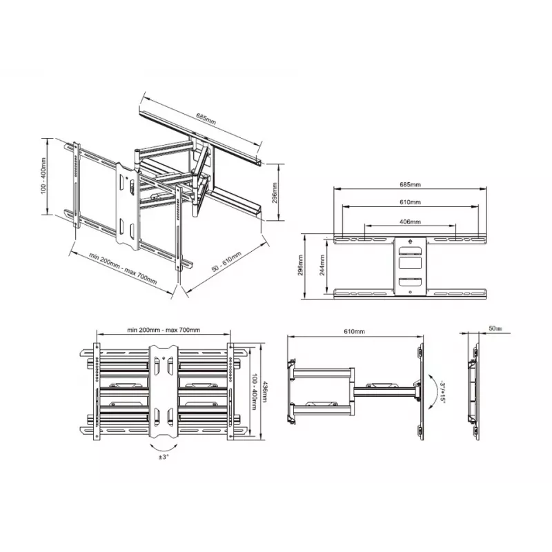 Soporte para mástil Multibrackets M Universal Flexarm Pro 60 kg Heavy Duty negro