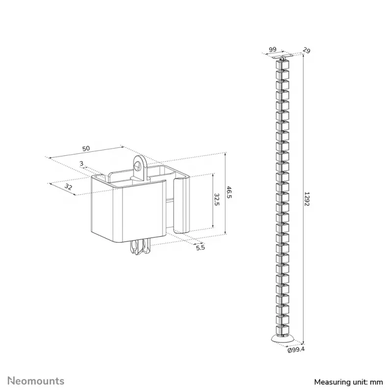 Organizador de espiral para cables Neomounts ADS06-130BL atornillado, negro, segmentos de 130 mm