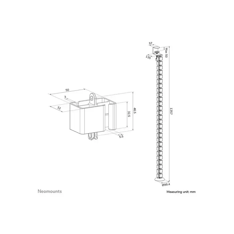 Organizador de cables de clip, Neomounts ADS06-131BL, gestión de cables universal, negro