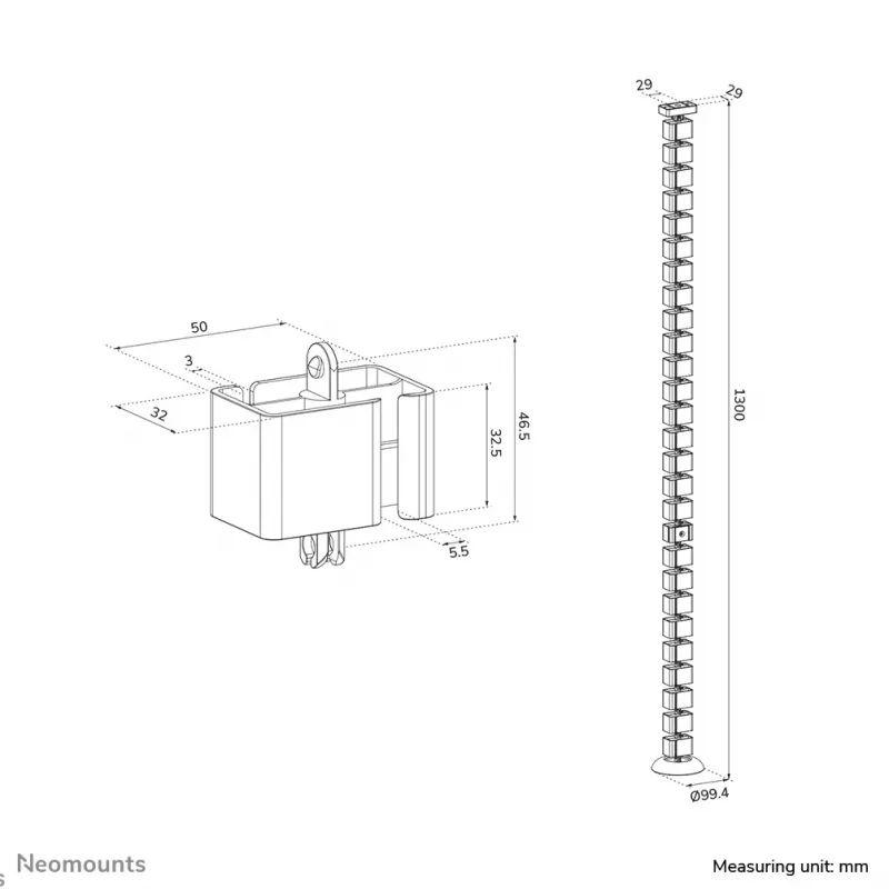 Organizador de columna vertebral para cables Neomounts ADS06-132BL con fijación magnética, negro, gestión de cables flexible segmentada