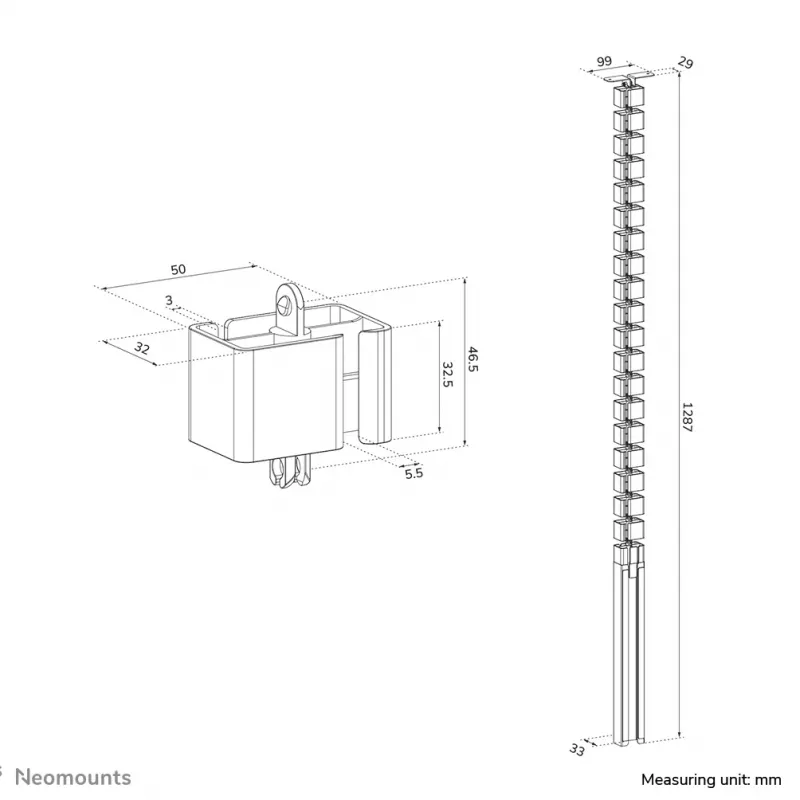 Canaleta Neomounts ADS06-133WH magnética blanca, atornillada para escritorios ajustables