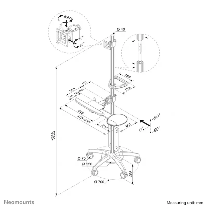 Puesto de trabajo móvil Neomounts FPMA-MOBILE1800 10-27