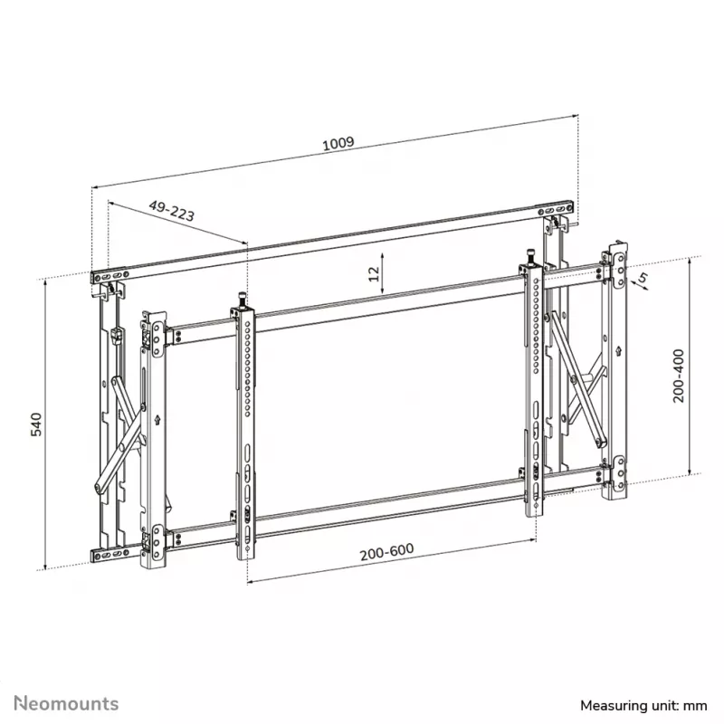 Soporte de pared para vídeo Neomounts LED-VW1750Schwarz — pantalla individual, compatible con 32 inch–55 inch, máx. 35 kg, VESA 200x200–600x400, negro