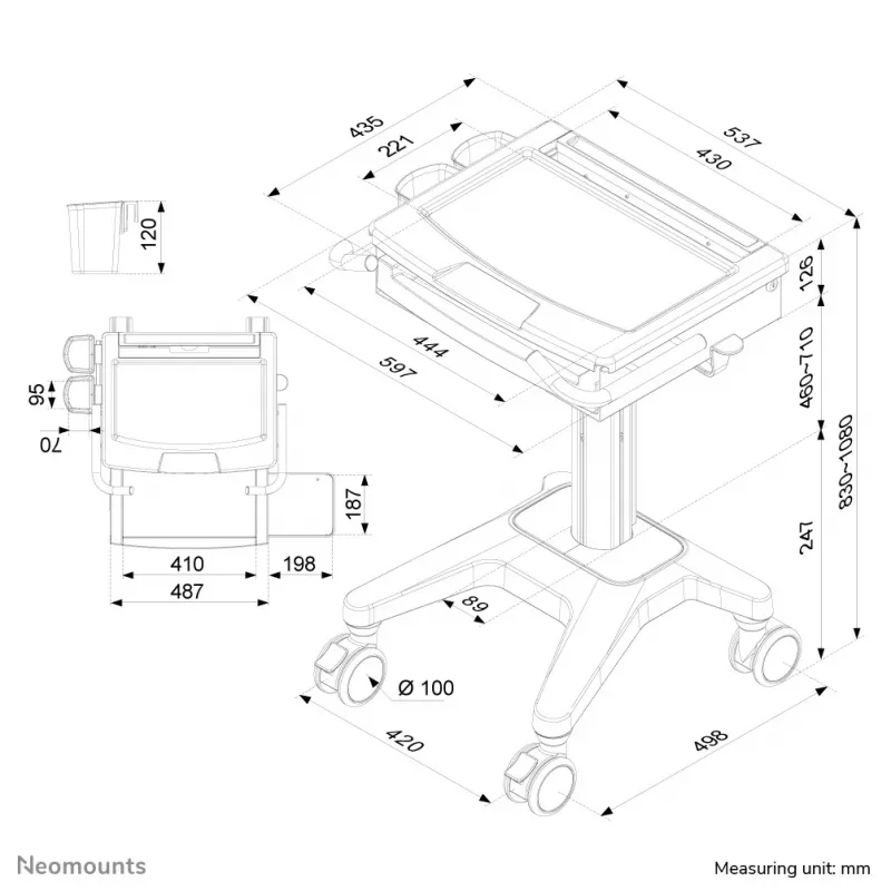 Carro multimedia Neomounts MED-M200 aluminio blanco 1080 mm