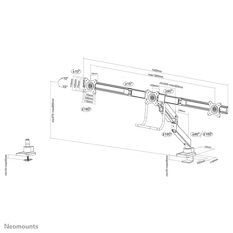 Soporte de monitor de escritorio Neomounts NM-D775DX3WHITE