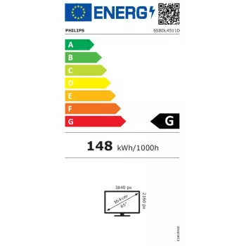 Philips 65BDL4511D/00 D-Line pantalla de señalización digital, 165,1 cm (65 pulgadas), 4K Ultra HD 3840 x 2160, 500 cd/m², 24/7
