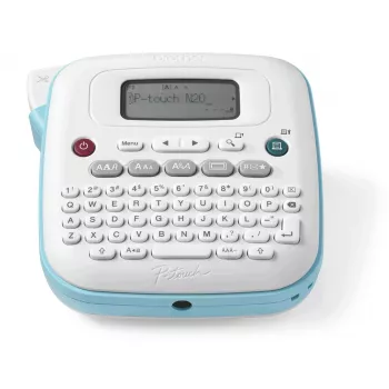 Impresora de etiquetas Brother PT-N20 — transferencia térmica, 180×180 DPI, ancho máx. 12 mm, velocidad de impresión 12 mm/s, LCD, blanco/azul
