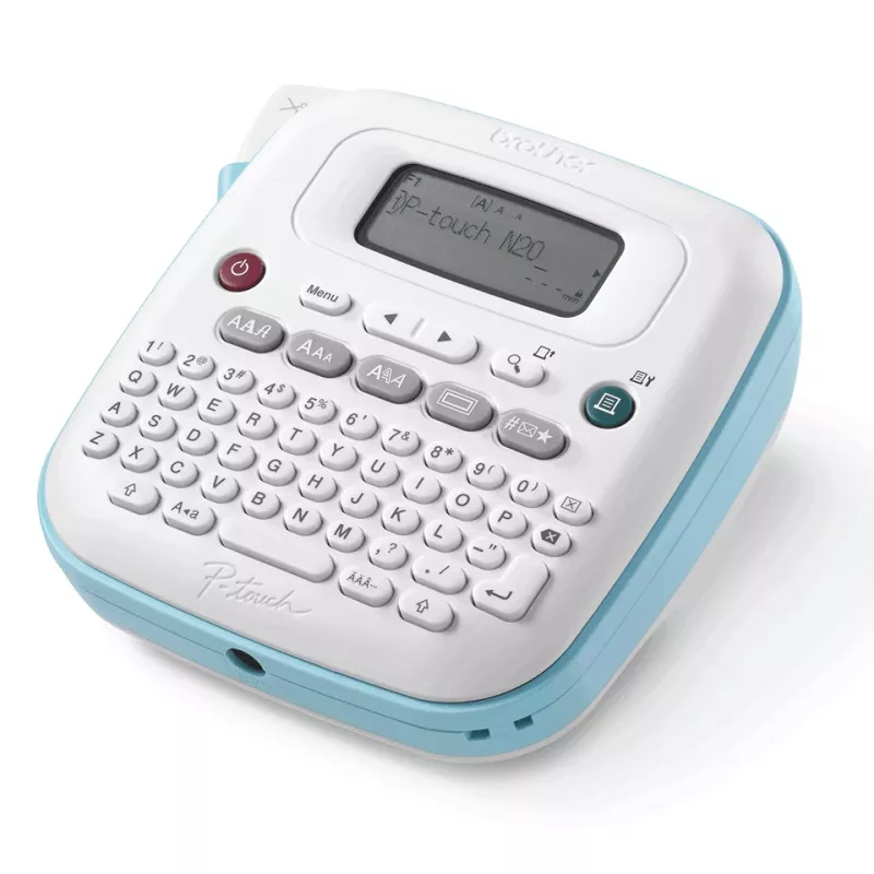 Impresora de etiquetas Brother PT-N20 — transferencia térmica, 180×180 DPI, ancho máx. 12 mm, velocidad de impresión 12 mm/s, LCD, blanco/azul