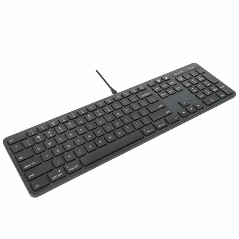 Targus EcoSmart AKB874NO teclado con cable de tamaño completo, USB, QWERTY nórdico, antimicrobiano, negro