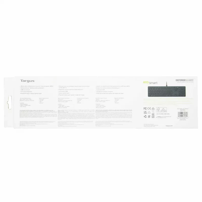 Targus EcoSmart AKB874NO teclado con cable de tamaño completo, USB, QWERTY nórdico, antimicrobiano, negro