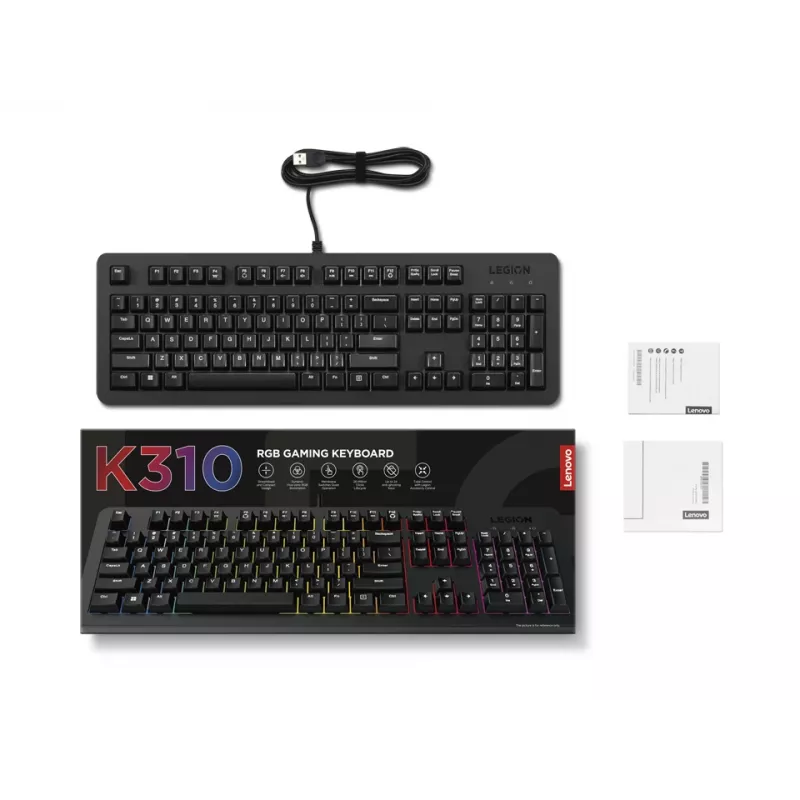 Lenovo Legion K310 RGB teclado gaming, USB, distribución inglés EE. UU., negro, de membrana