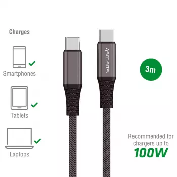 Cable USB 4smarts 456267 3 m USB-C Negro 0,48 Gbit/s