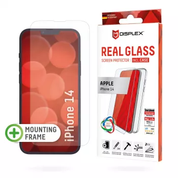 Protector de pantalla Displex (10H) + funda para Apple iPhone 14, marco de montaje Eco, + funda, cristal templado, lámina protectora resistente a arañazos