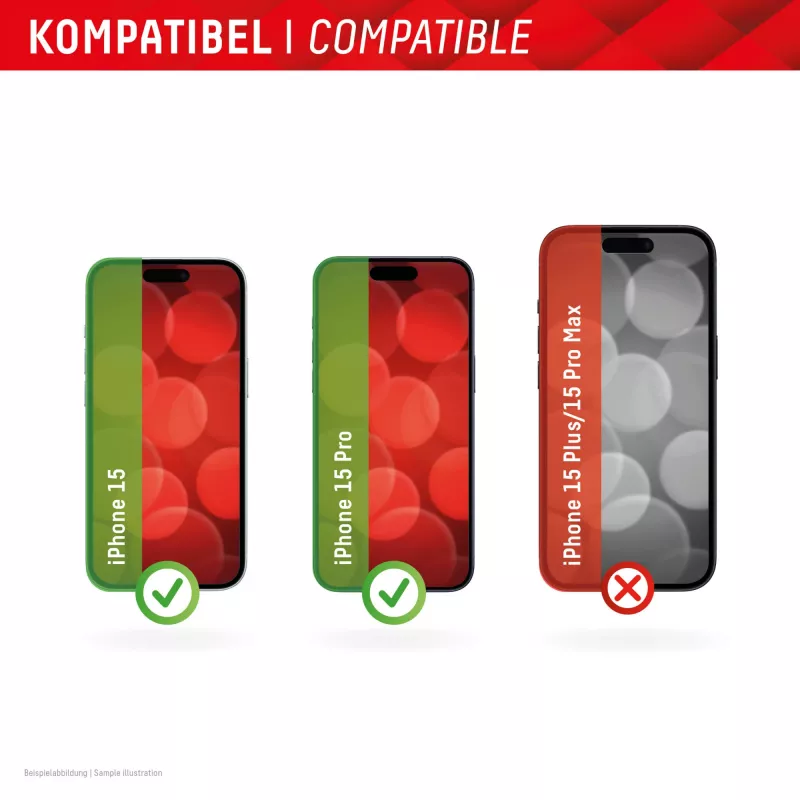 Displex Full Cover protector de pantalla de cristal (10H) para Apple iPhone 15/15 Pro, marco de montaje Eco, Full Cover