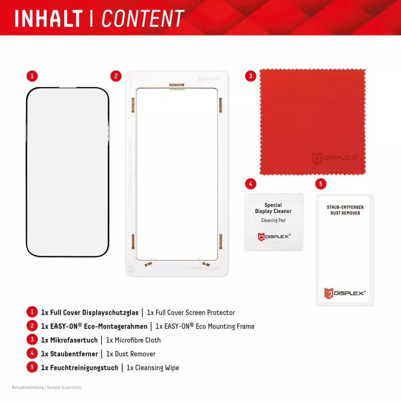 Displex Full Cover protector de pantalla de cristal (10H) para Apple iPhone 15/15 Pro, marco de montaje Eco, Full Cover