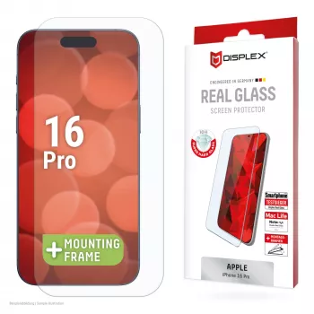 Protector de pantalla Displex (10H) para Apple iPhone 16 Pro, marco de montaje Eco, resistente a arañazos