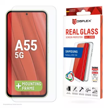 Protector de pantalla Displex + funda para Samsung Galaxy A55 5G, marco de montaje Eco, resistente a arañazos
