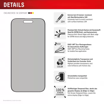 Protector de pantalla de privacidad Displex (10H) para Apple iPhone Air, marco de montaje Eco, filtro de privacidad