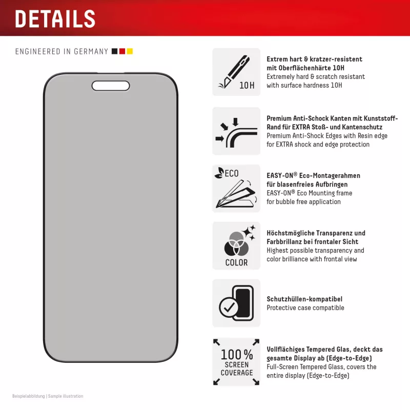 Protector de pantalla de privacidad Displex (10H) para Apple iPhone Air, marco de montaje Eco, filtro de privacidad