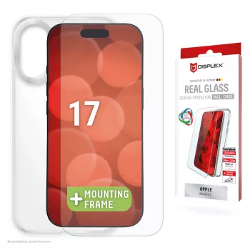 Lámina protectora de pantalla + funda Displex para Apple iPhone 17, marco de montaje Eco, resistente a arañazos