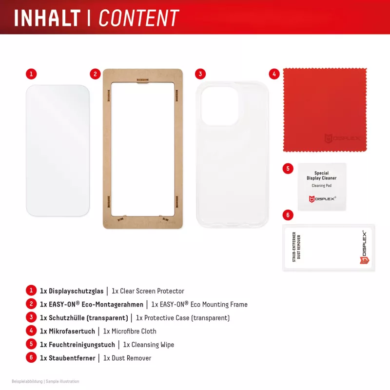 Lámina protectora de pantalla + funda Displex para Apple iPhone 17, marco de montaje Eco, resistente a arañazos
