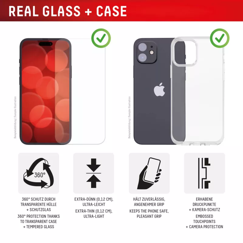 Lámina protectora de pantalla + funda Displex para Apple iPhone 17 Pro, marco de montaje Eco, resistente a arañazos