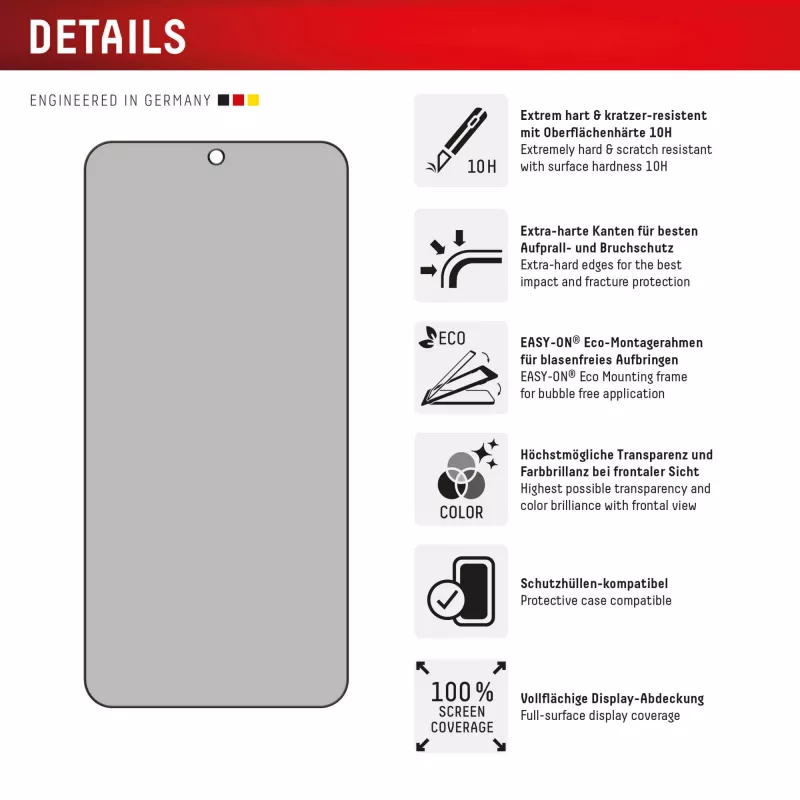 Protector de pantalla Displex (10H) para Samsung Galaxy S24/S25, marco de montaje Eco, filtro de privacidad