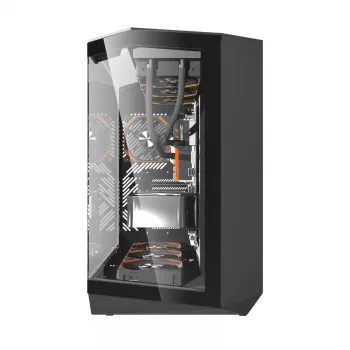 Caja de PC Darkflash DY470 Full Tower — Negra, SPCC, compatible con ITX/ATX, HDD 3,5 inch/2,5 inch, 1x 120 mm trasero, ventilador lateral 120 mm