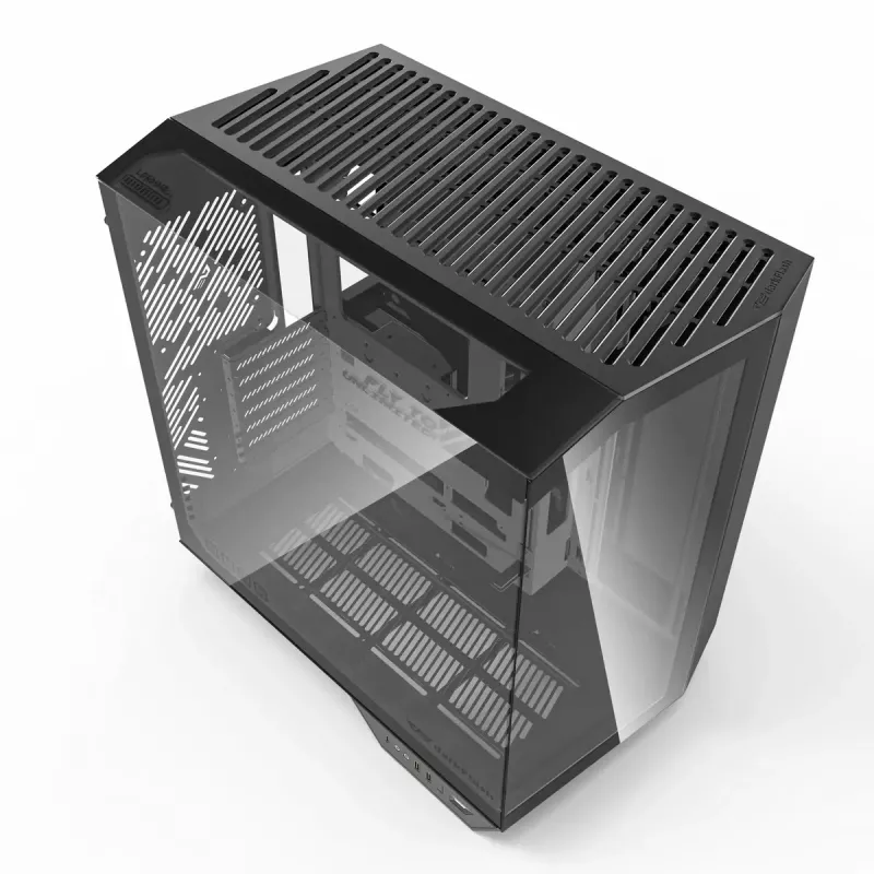 Caja de PC Darkflash DY470 Full Tower — Negra, SPCC, compatible con ITX/ATX, HDD 3,5 inch/2,5 inch, 1x 120 mm trasero, ventilador lateral 120 mm