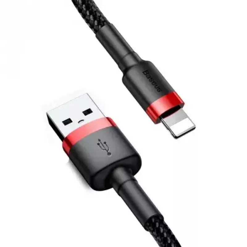Cable USB-A a Lightning Baseus CALKLF-C19 2 m — carcasa de aluminio, 1,5 A, negro/rojo