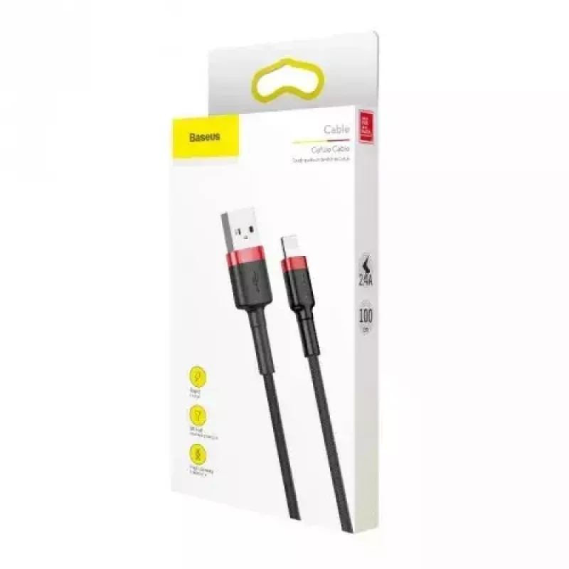 Cable USB-A a Lightning Baseus CALKLF-C19 2 m — carcasa de aluminio, 1,5 A, negro/rojo