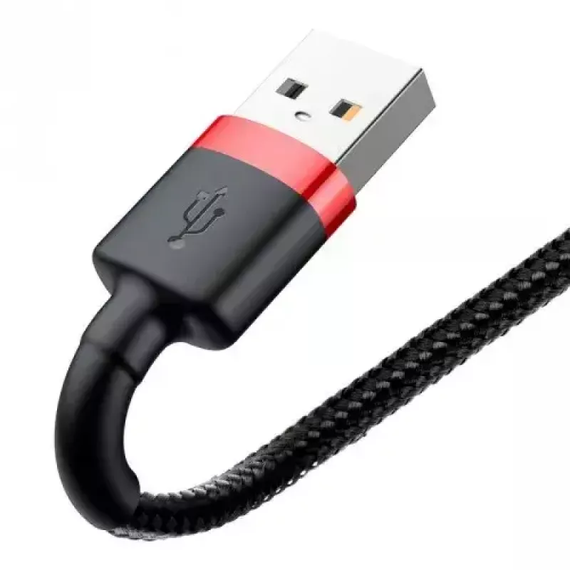 Cable USB-A a Lightning Baseus CALKLF-C19 2 m — carcasa de aluminio, 1,5 A, negro/rojo