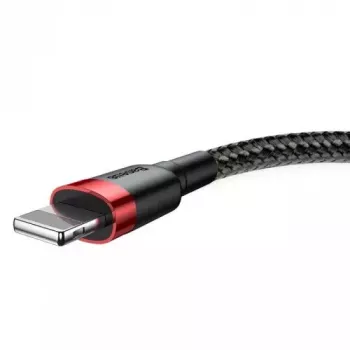 Cable USB-A a Lightning Baseus CALKLF-C19 2 m — carcasa de aluminio, 1,5 A, negro/rojo
