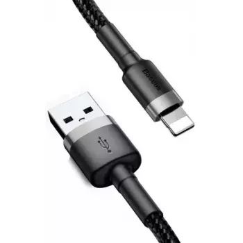 Cable USB-A a Lightning Baseus Cafule (CALKLF-CG1) — trenzado de nailon, QC3.0 1,5 A, 2 m, gris/negro