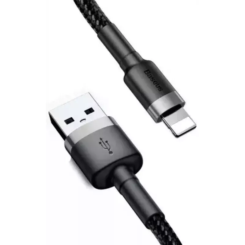 Cable USB-A a Lightning Baseus Cafule (CALKLF-CG1) — trenzado de nailon, QC3.0 1,5 A, 2 m, gris/negro