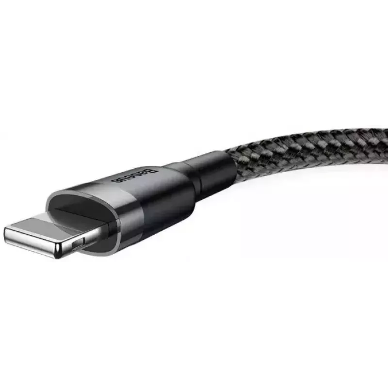 Cable USB-A a Lightning Baseus Cafule (CALKLF-CG1) — trenzado de nailon, QC3.0 1,5 A, 2 m, gris/negro