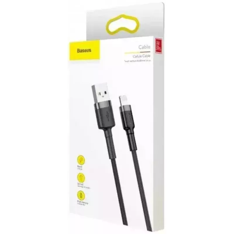 Cable USB-A a Lightning Baseus Cafule (CALKLF-CG1) — trenzado de nailon, QC3.0 1,5 A, 2 m, gris/negro