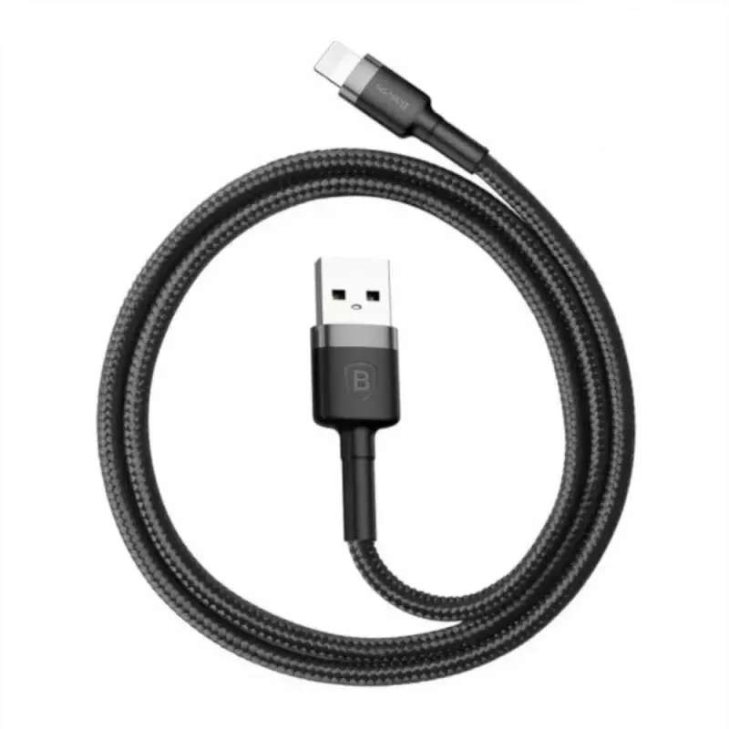 Cable USB-A a Lightning Baseus Cafule (CALKLF-CG1) — trenzado de nailon, QC3.0 1,5 A, 2 m, gris/negro