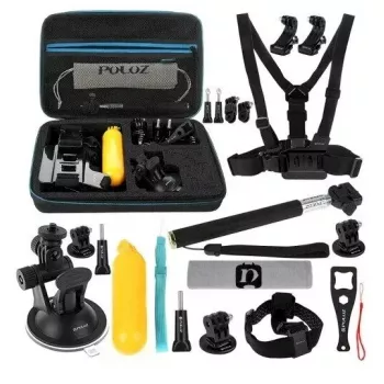 Set de accesorios Puluz PKT11 para cámaras deportivas — 20 piezas, compatible con Osmo Action 5 Pro