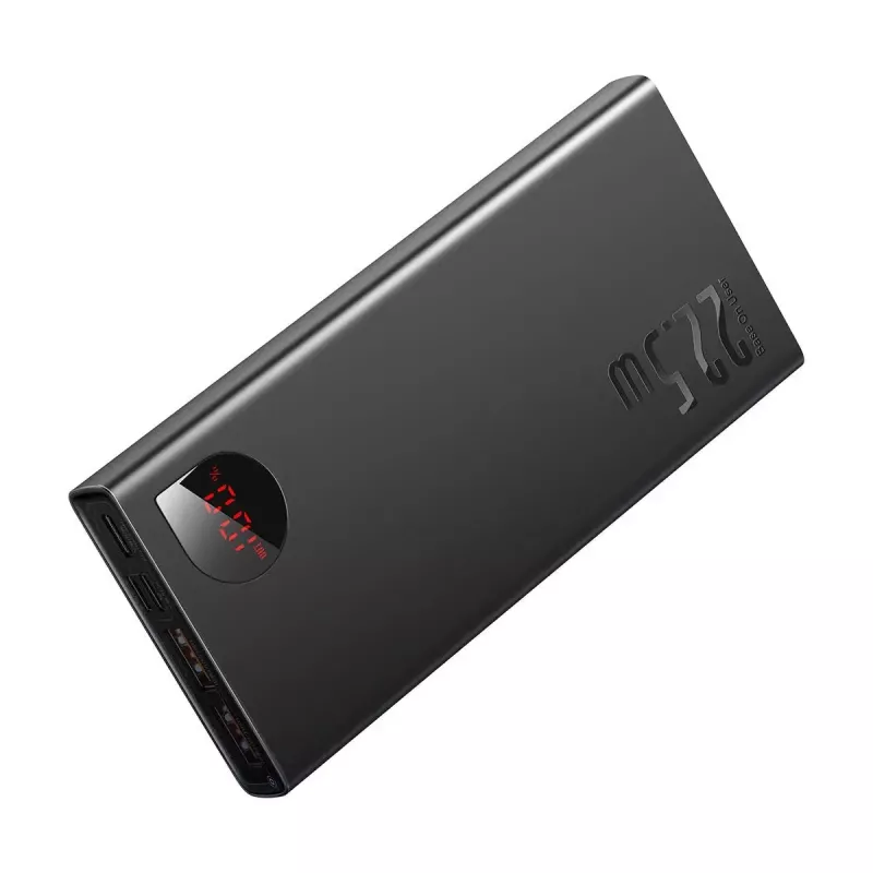 Batería externa Baseus Powerbank Adaman Metal, iones de litio 10000mAh, 2xUSB, USB-C, Lightning, MicroUSB 22,5W (negro)